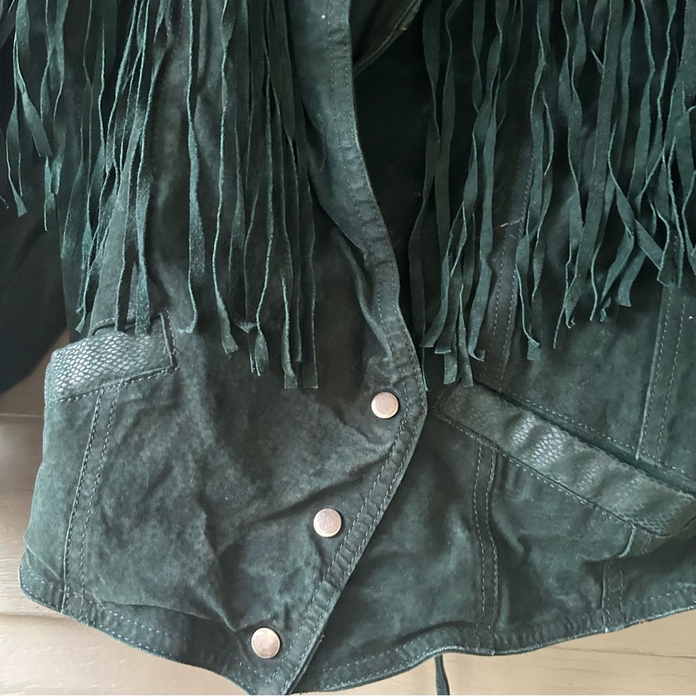 Vintage Army Green Leather Fringe Jacket Body Exteriors Philippines Western - Picture 5 of 16